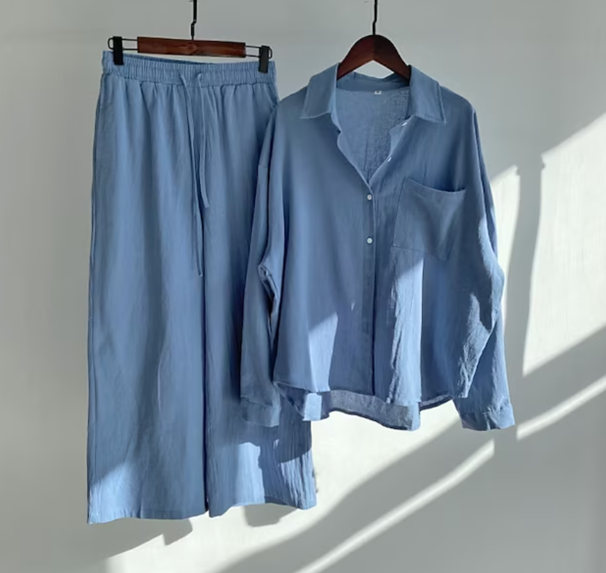 Set de pantalón y blusa de lino (moda verano)