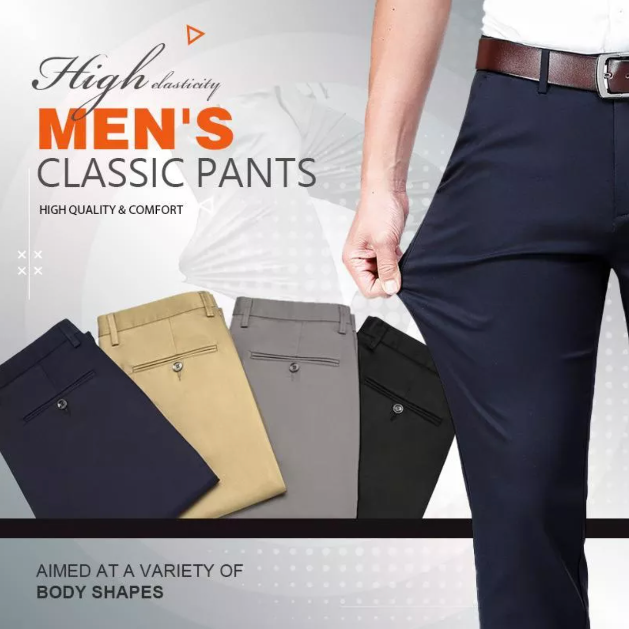 Pantalones elásticos para hombre muy cómodos en varios colores. Se adaptan perfectamente a cualquier tipo de pierna.