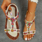 Sandalias planas con perlas de colores y tirantes en T