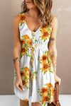 Vestido sin mangas con estampado de girasoles y tapeta de botones