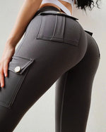 Pantalones de chándal de fitness con mallas elásticas sexy con bolsillo para mujer