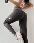 Pantalones de chándal de fitness con mallas elásticas sexy con bolsillo para mujer